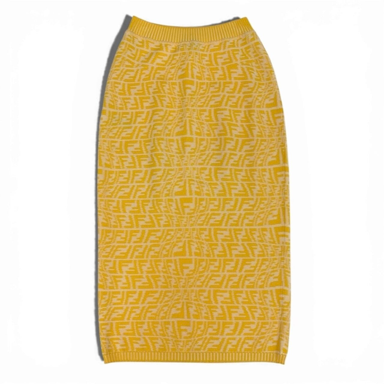 FENDI フェンディ 2021 ズッカ柄 ニットスカート FF Logo Pencil Skirt イエロー レーヨン / ポリエステル スカート レディース ABP