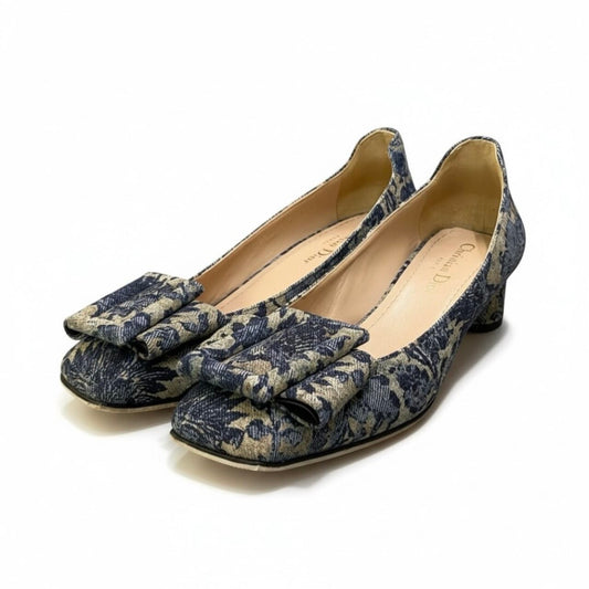Christian Dior クリスチャンディオール Flower Printed Denim Bellet パンプス ブルー デニム パンプス レディース SA