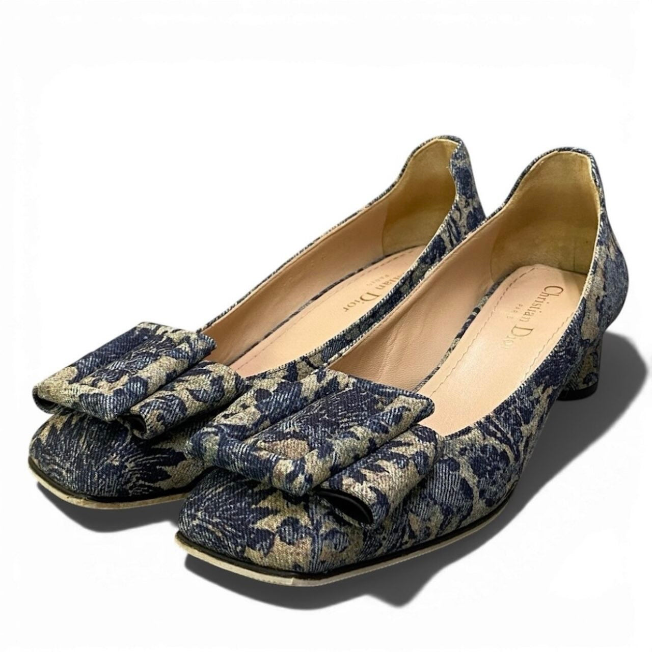Christian Dior クリスチャンディオール Flower Printed Denim Bellet パンプス ブルー デニム パンプス レディース SA
