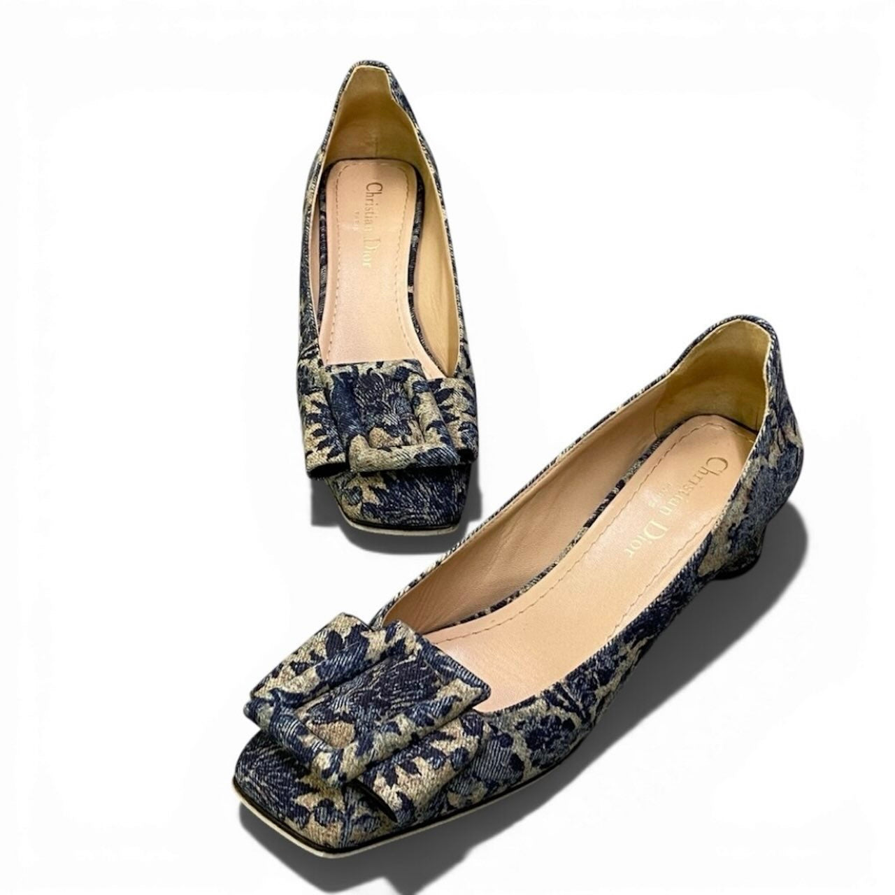 Christian Dior クリスチャンディオール Flower Printed Denim Bellet パンプス ブルー デニム パンプス レディース SA