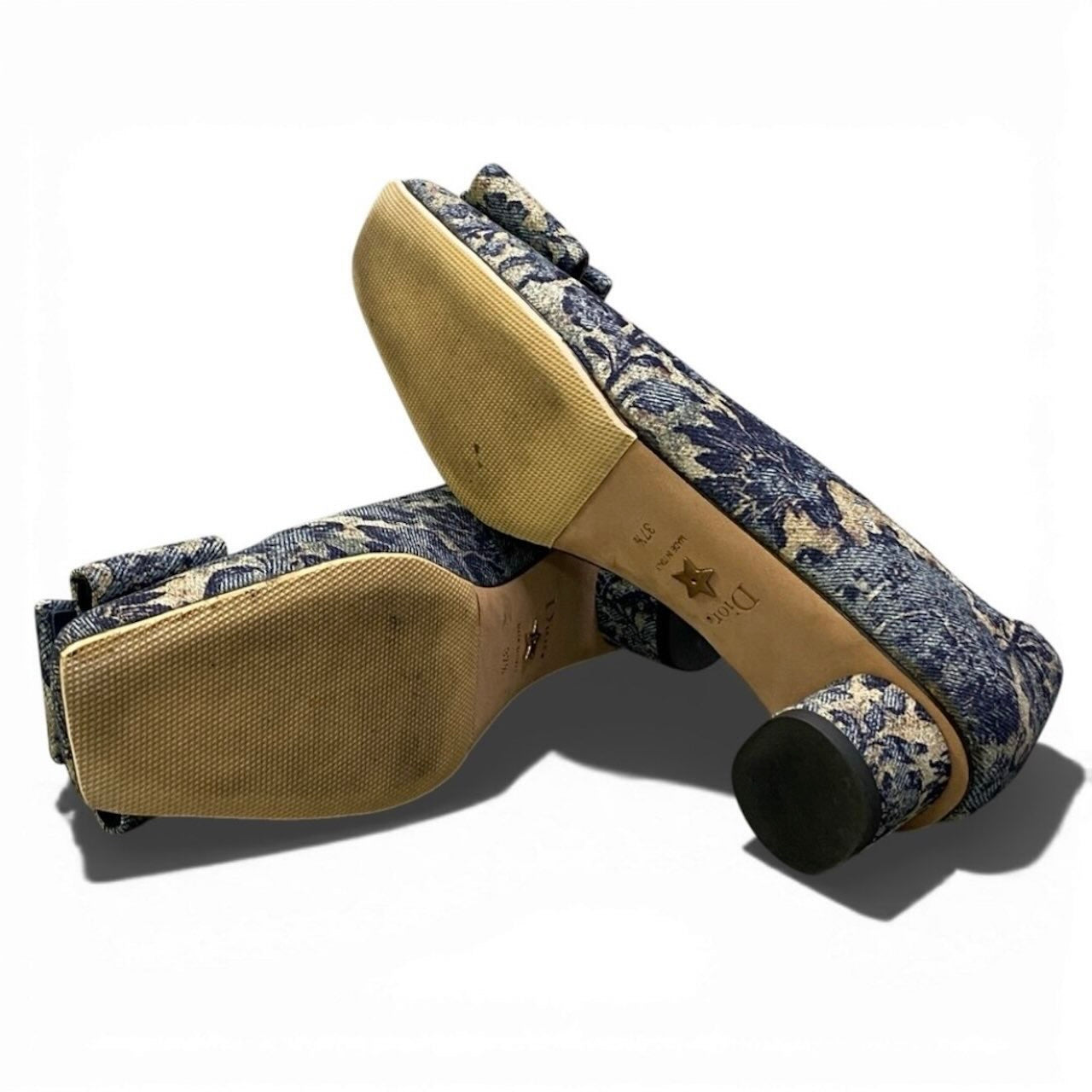Christian Dior クリスチャンディオール Flower Printed Denim Bellet パンプス ブルー デニム パンプス レディース SA