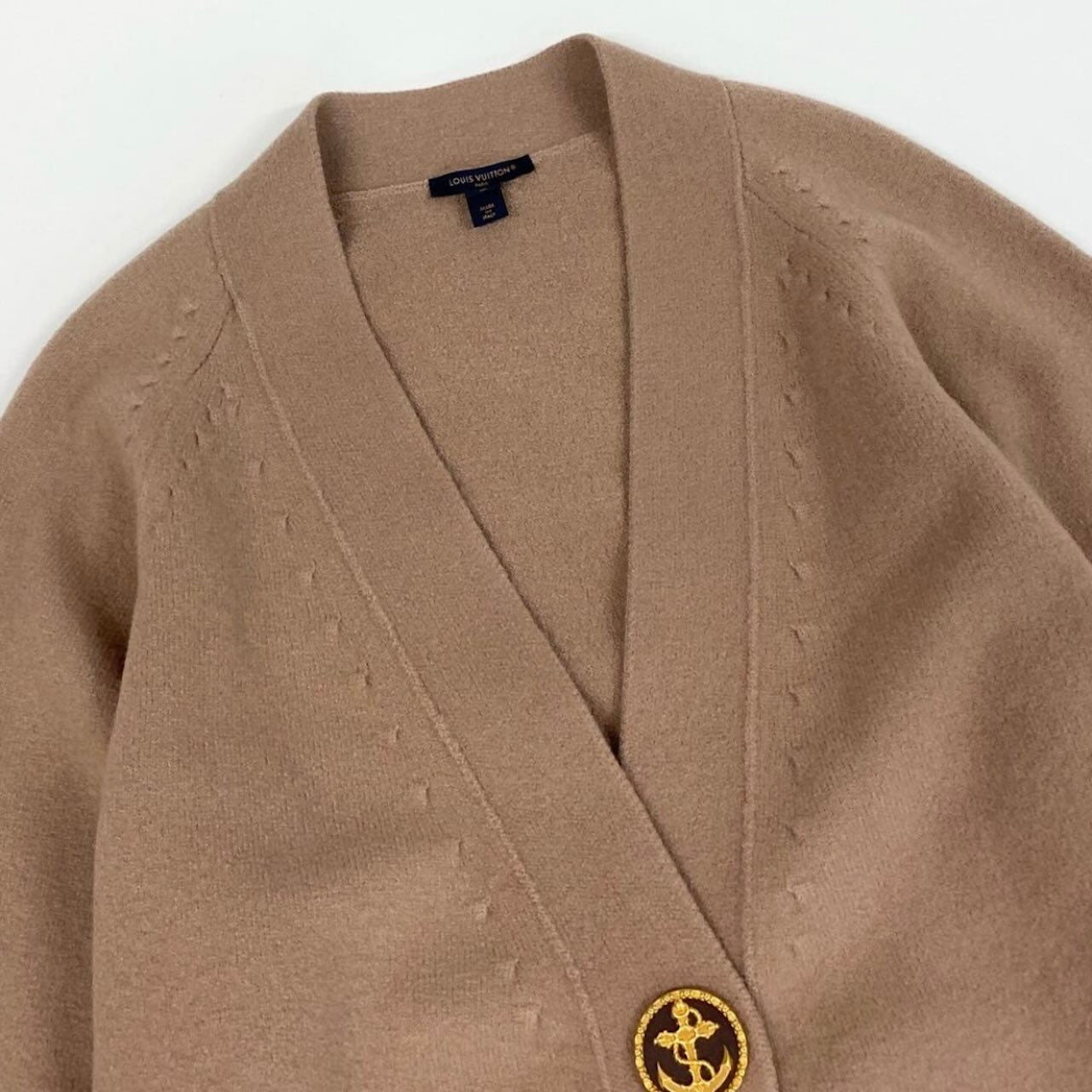 LOUIS VUITTON ルイヴィトン ロング ニット コーディガン アンカーボタン ピンクベージュ ウール カーディガン レディース ABP
