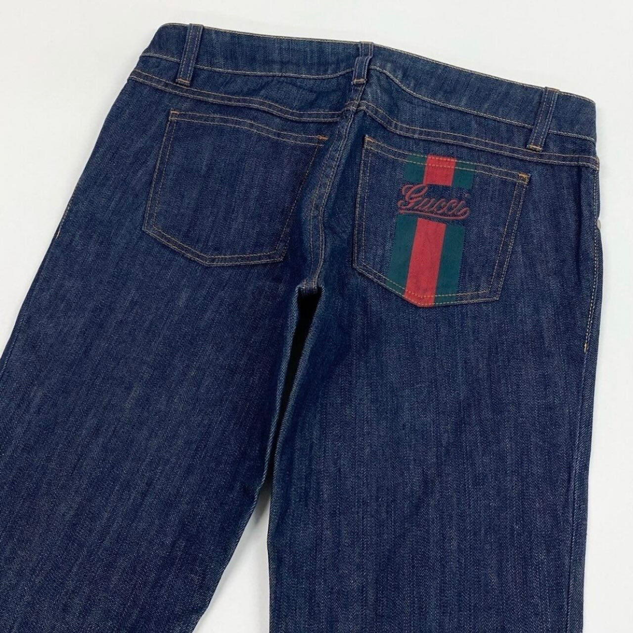 GUCCI グッチ シェリーライン ポケットロゴ入り ジーンズ インディゴ コットン / ポリウレタン デニムパンツ レディース ABP