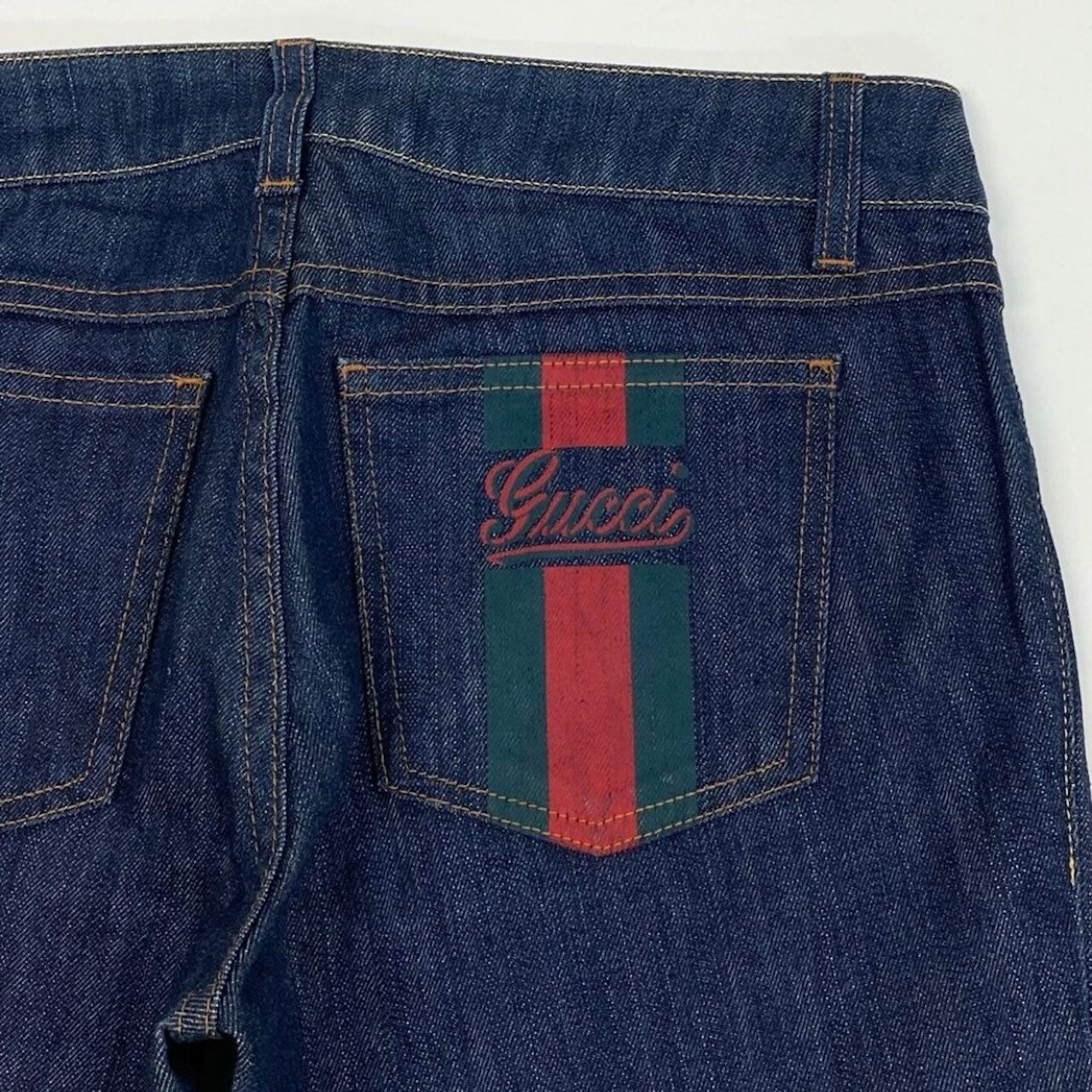 GUCCI グッチ シェリーライン ポケットロゴ入り ジーンズ インディゴ コットン / ポリウレタン デニムパンツ レディース ABP