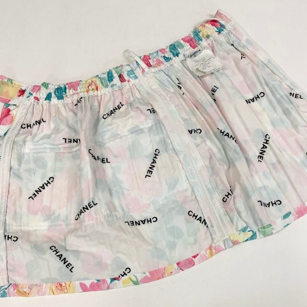 CHANEL シャネル ヴィンテージ 1995年 ココマーク サイドジップ スリット マルチカラー ポリエステル ミニスカート レディース AB