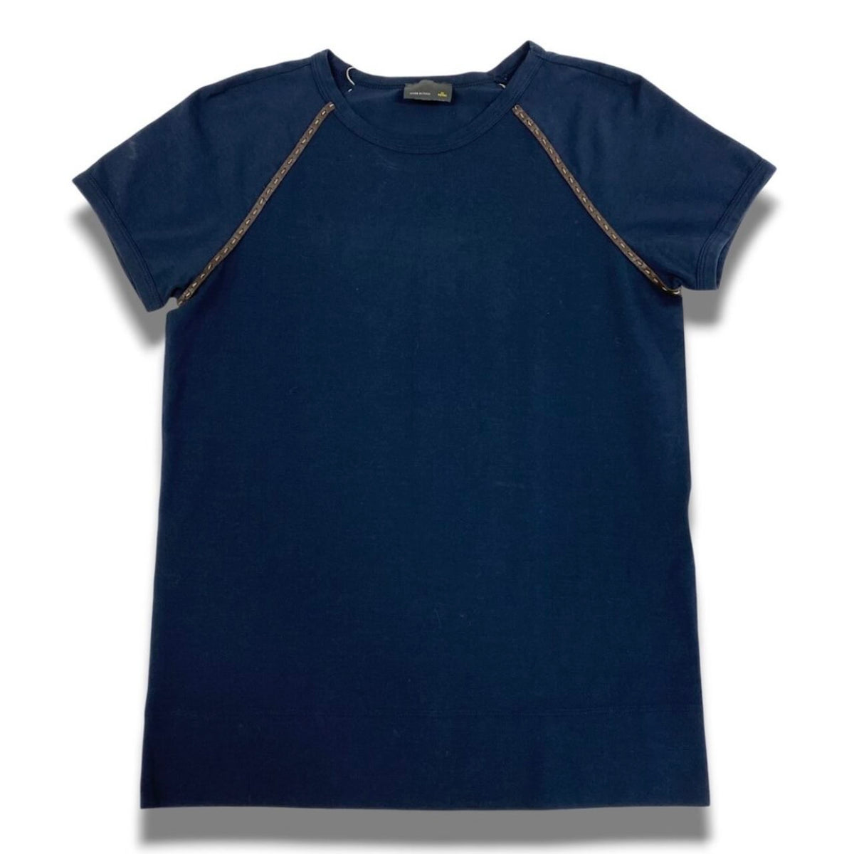 FENDI フェンディ レザーパイピング カットソー ネイビー コットン / ポリウレタン 半袖Ｔシャツ レディース AB