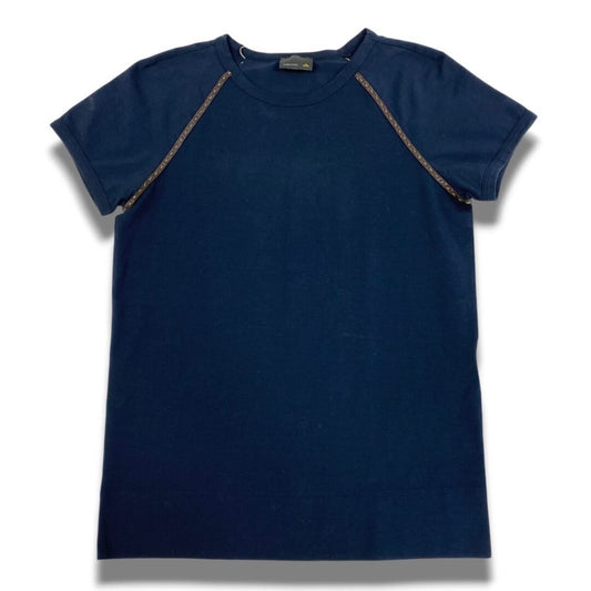 FENDI フェンディ レザーパイピング カットソー ネイビー コットン / ポリウレタン 半袖Ｔシャツ レディース AB