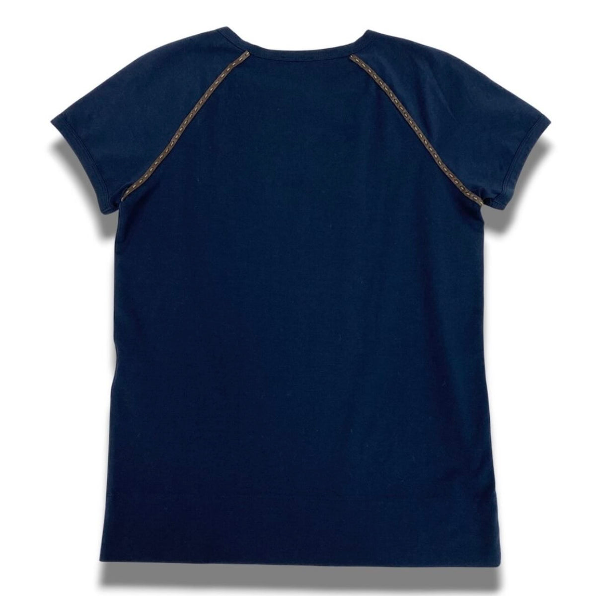 FENDI フェンディ レザーパイピング カットソー ネイビー コットン / ポリウレタン 半袖Ｔシャツ レディース AB