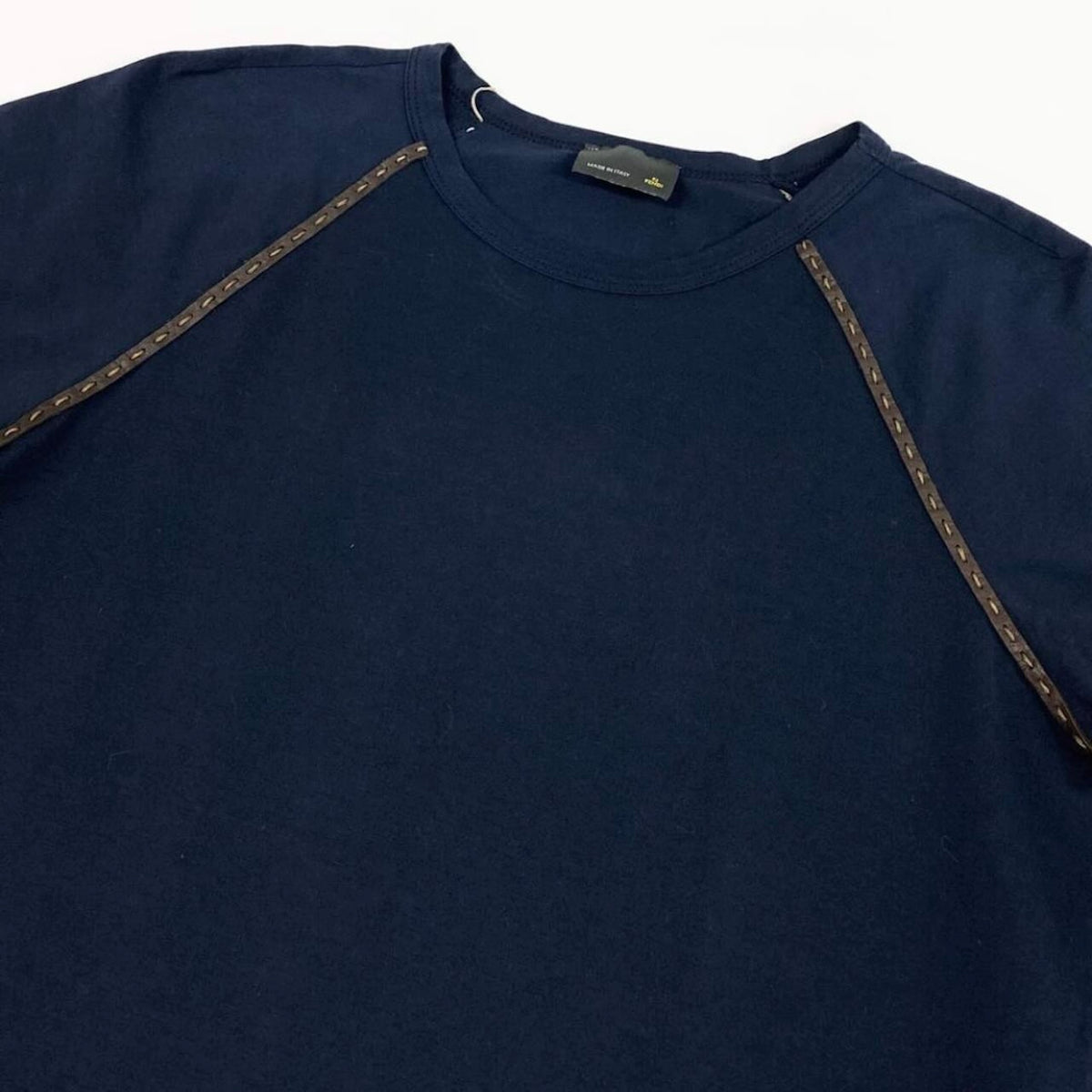 FENDI フェンディ レザーパイピング カットソー ネイビー コットン / ポリウレタン 半袖Ｔシャツ レディース AB