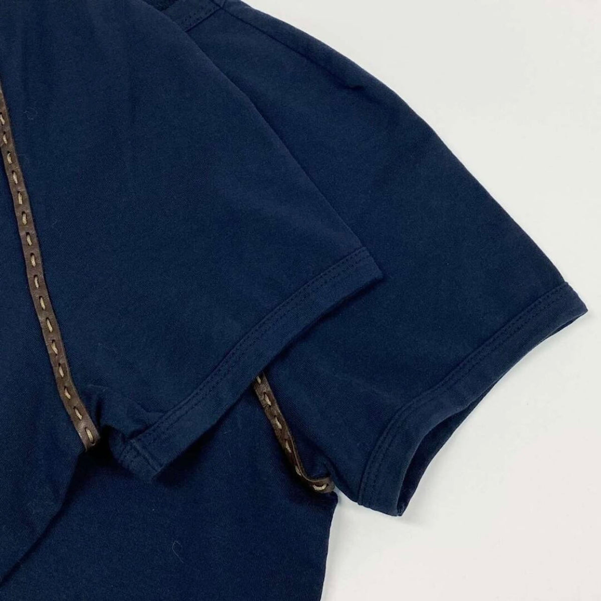 FENDI フェンディ レザーパイピング カットソー ネイビー コットン / ポリウレタン 半袖Ｔシャツ レディース AB