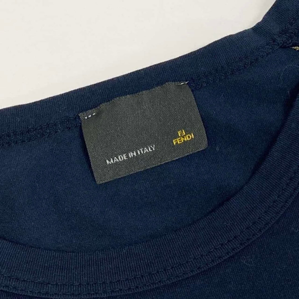 FENDI フェンディ レザーパイピング カットソー ネイビー コットン / ポリウレタン 半袖Ｔシャツ レディース AB