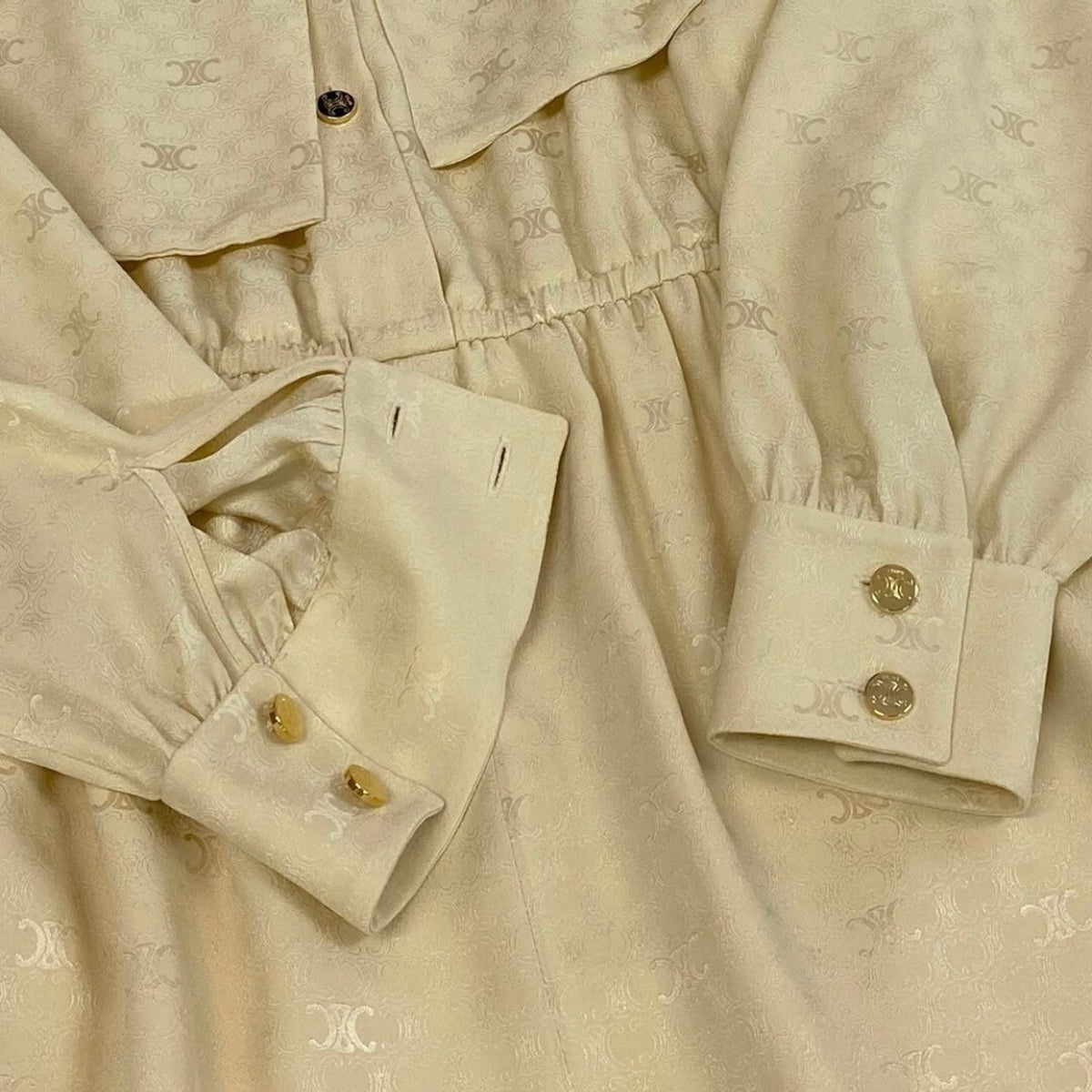 CELINE セリーヌ ラヴァリエール トリオンフ柄 ボウタイ シルクワンピース ロングワンピース ピンク シルク ワンピース レディース SA