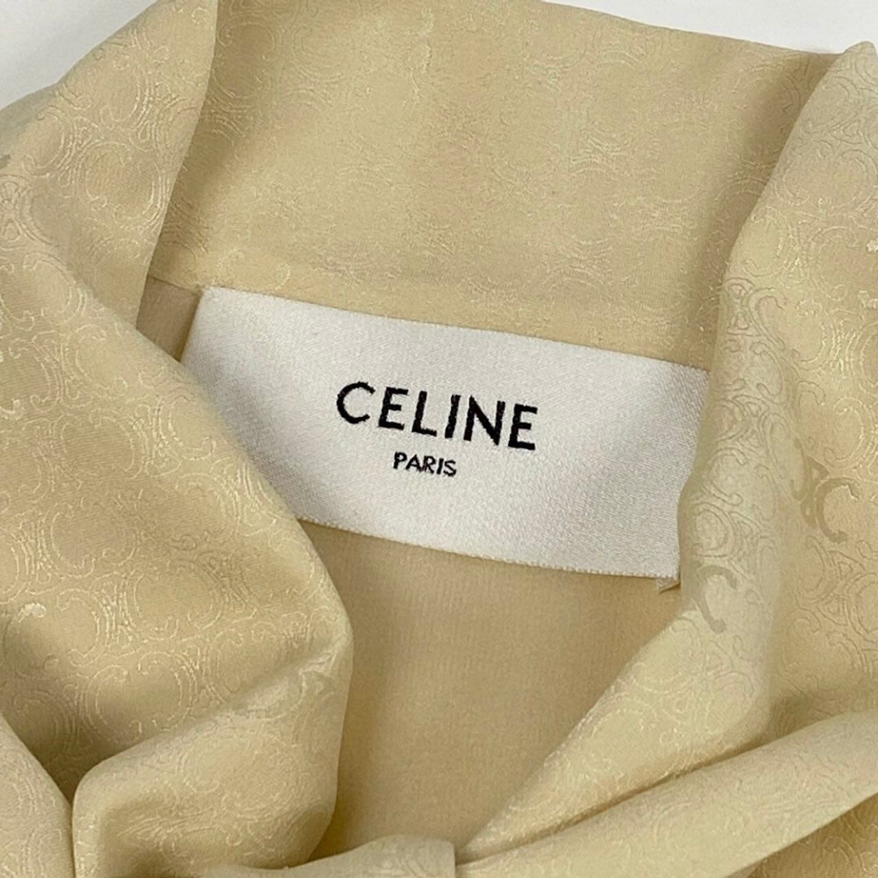 CELINE セリーヌ ラヴァリエール トリオンフ柄 ボウタイ シルクワンピース ロングワンピース ピンク シルク ワンピース レディース SA