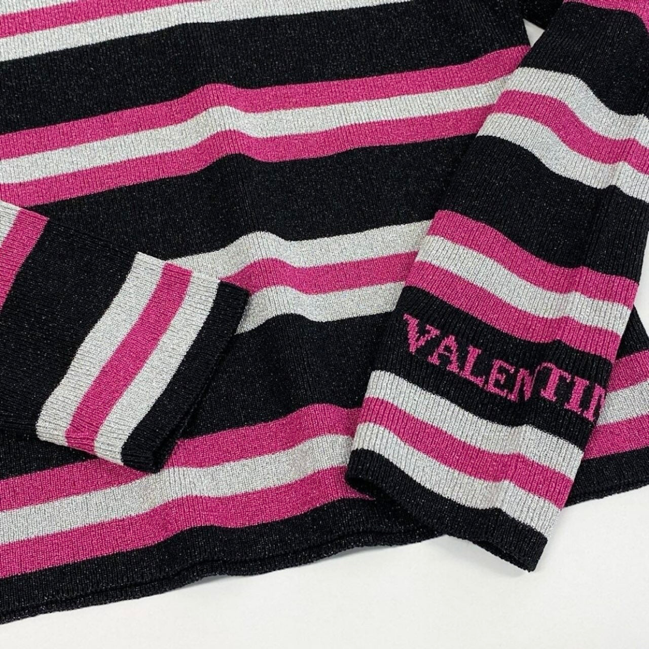 VALENTINO ヴァレンティノ 2021年 袖ロゴ入り ラメ混紡 タイトニットセーター サマーニット マルチカラー レーヨン / ポリエステル ニット レディース SA