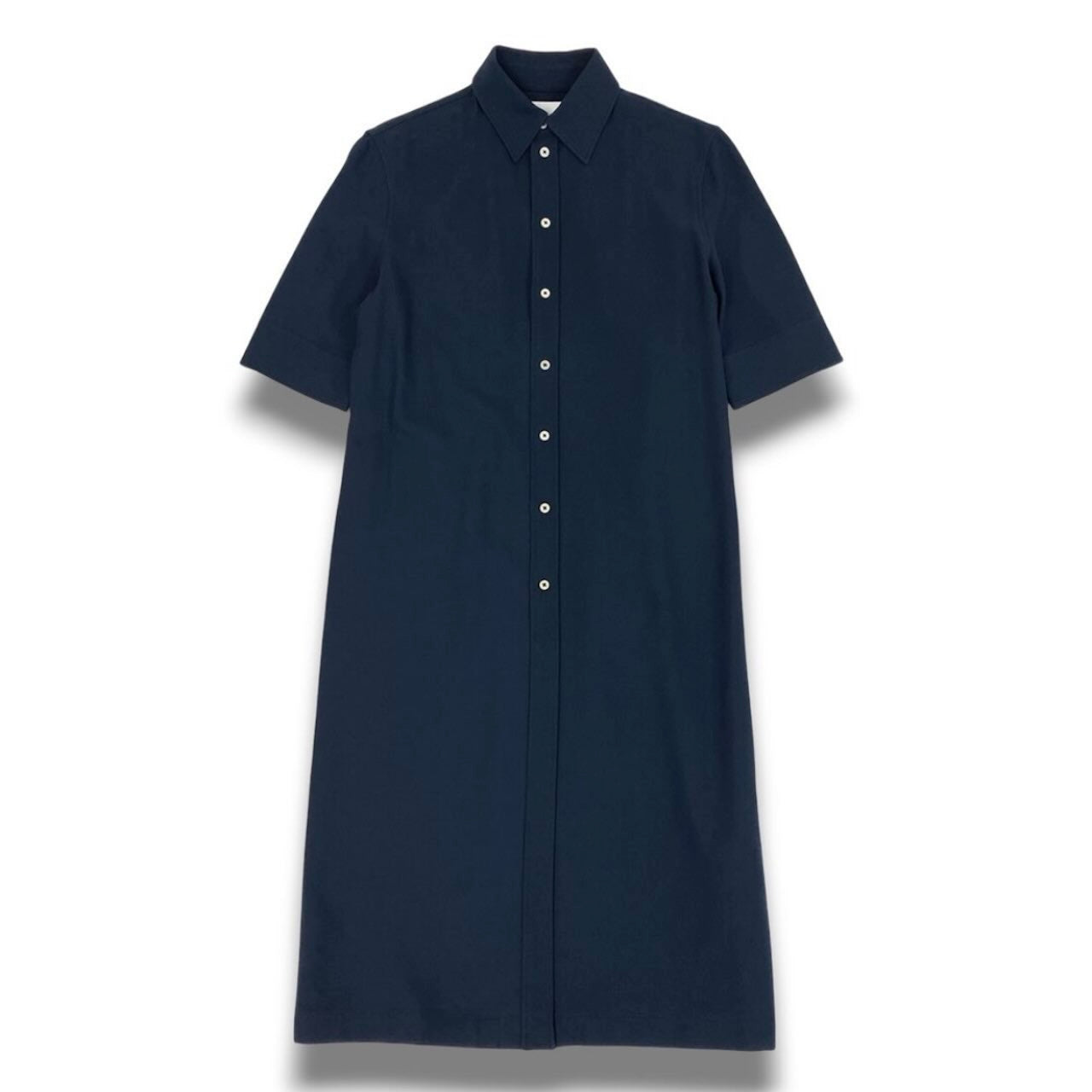 JIL SANDER ジルサンダー シャツワンピース ロングワンピース 半袖 ネイビー コットン / シルク ワンピース レディース AB