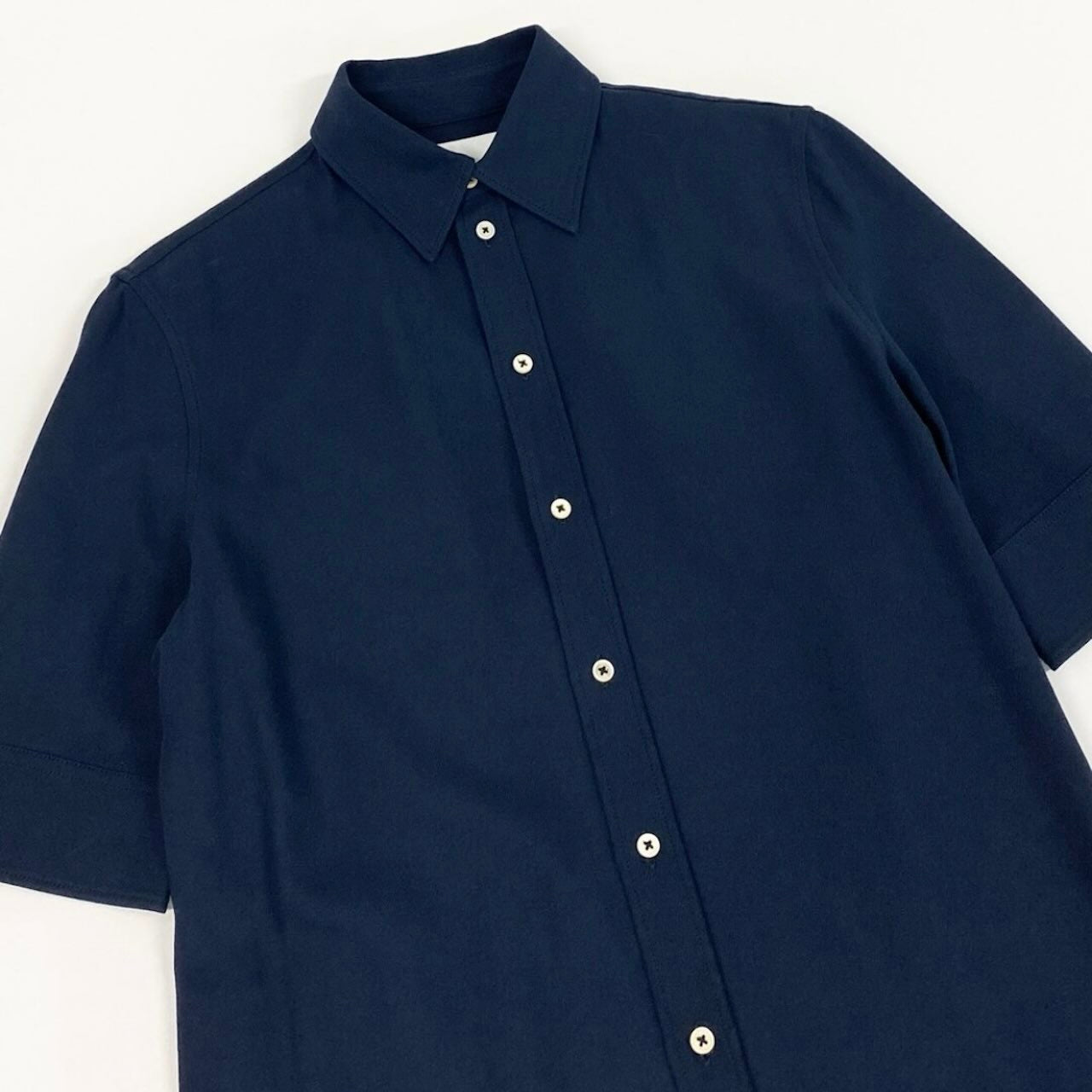 JIL SANDER ジルサンダー シャツワンピース ロングワンピース 半袖 ネイビー コットン / シルク ワンピース レディース AB