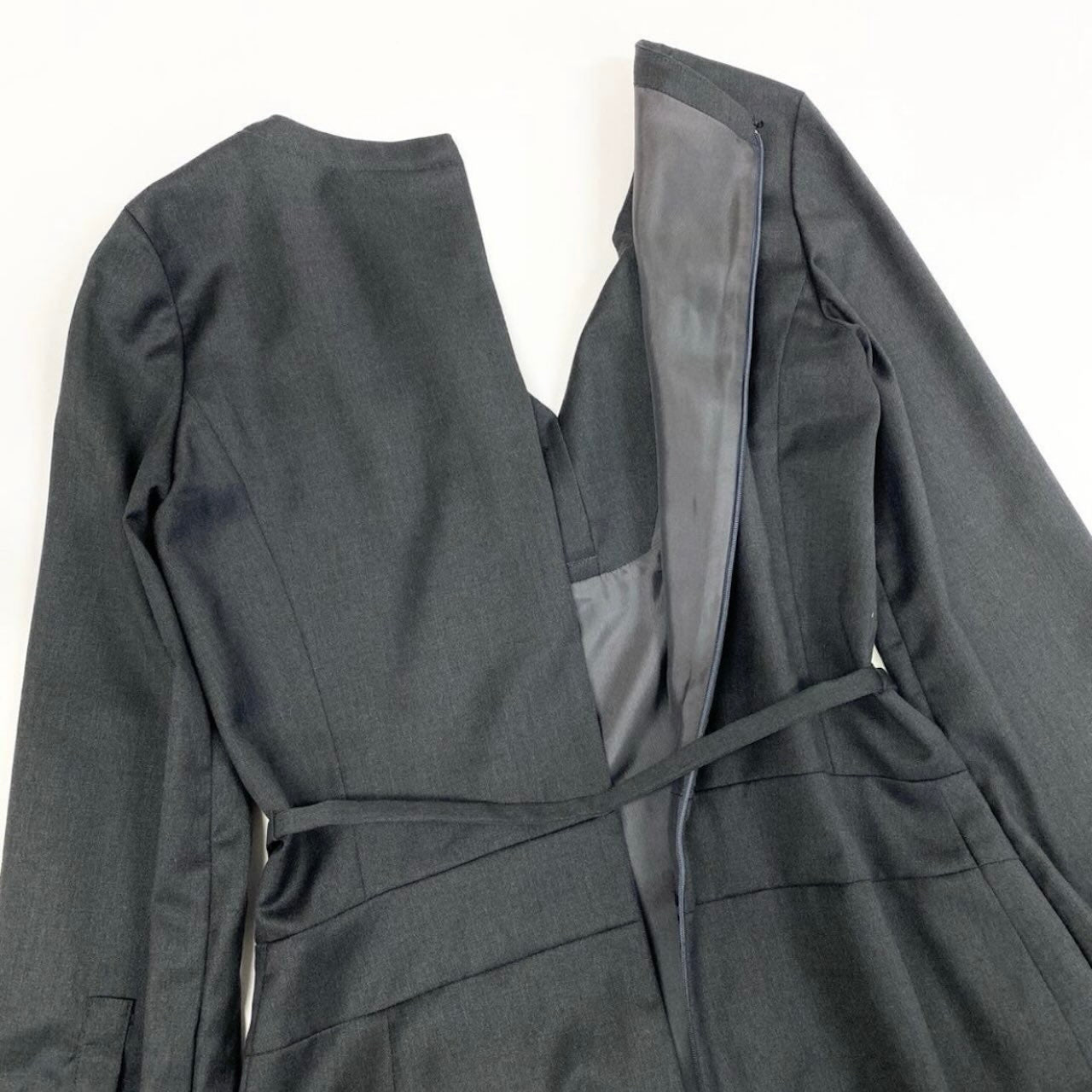 CELINE セリーヌ ヴィンテージ 馬車ベルト付き Aラインワンピース グレー ウール / レーヨン / ポリウレタン ワンピース レディース AB