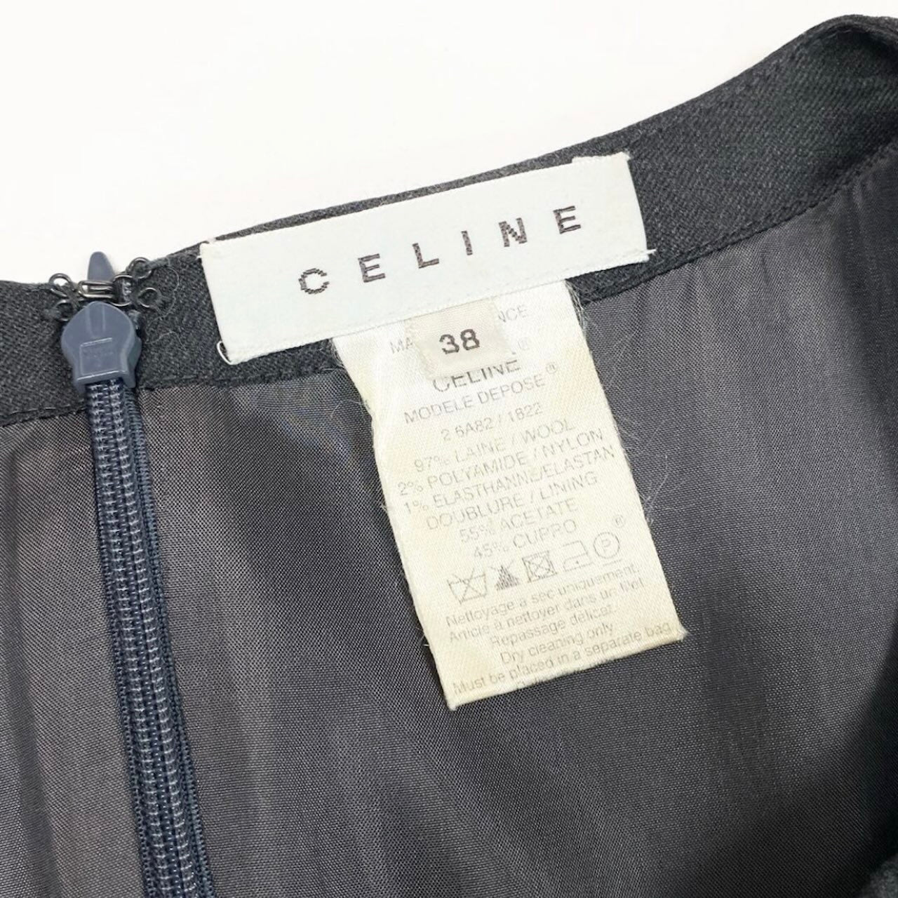 CELINE セリーヌ ヴィンテージ 馬車ベルト付き Aラインワンピース グレー ウール / レーヨン / ポリウレタン ワンピース レディース AB
