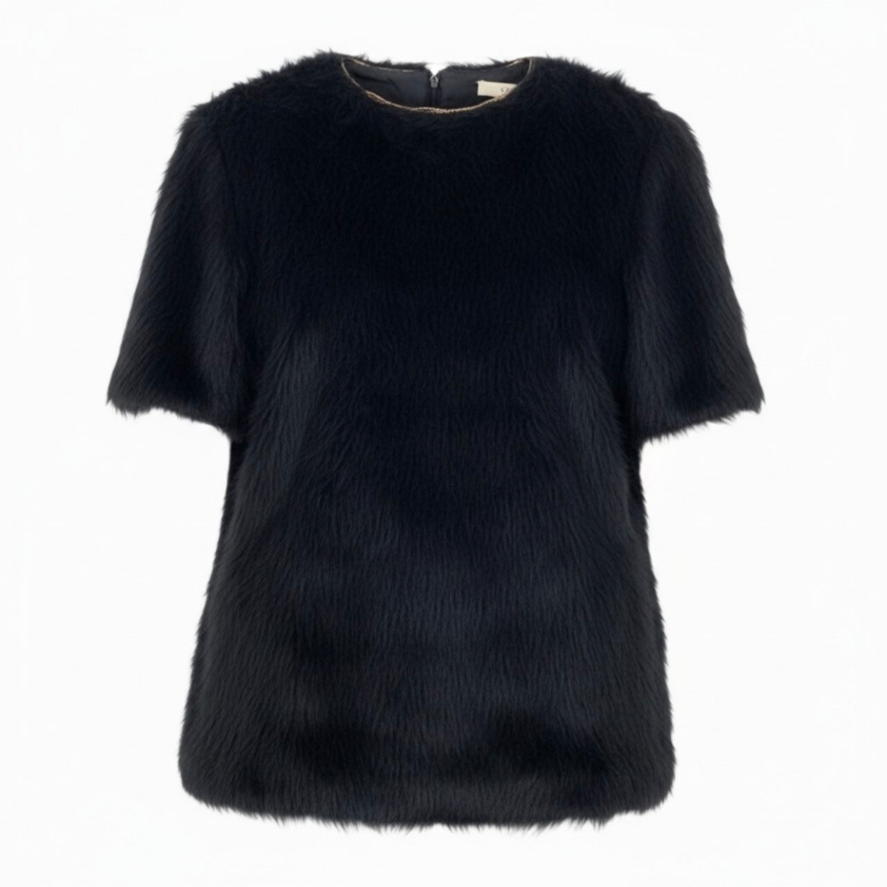 CELINE セリーヌ フィービー期 アルパカウールブラウス ファーカットソー 半袖カットソー トップス ブラック アルパカ / ウール / シルク シープスキン ブラウス レディース ABP