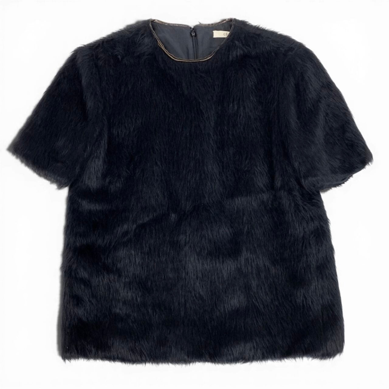 CELINE セリーヌ フィービー期 アルパカウールブラウス ファーカットソー 半袖カットソー トップス ブラック アルパカ / ウール / シルク シープスキン ブラウス レディース ABP