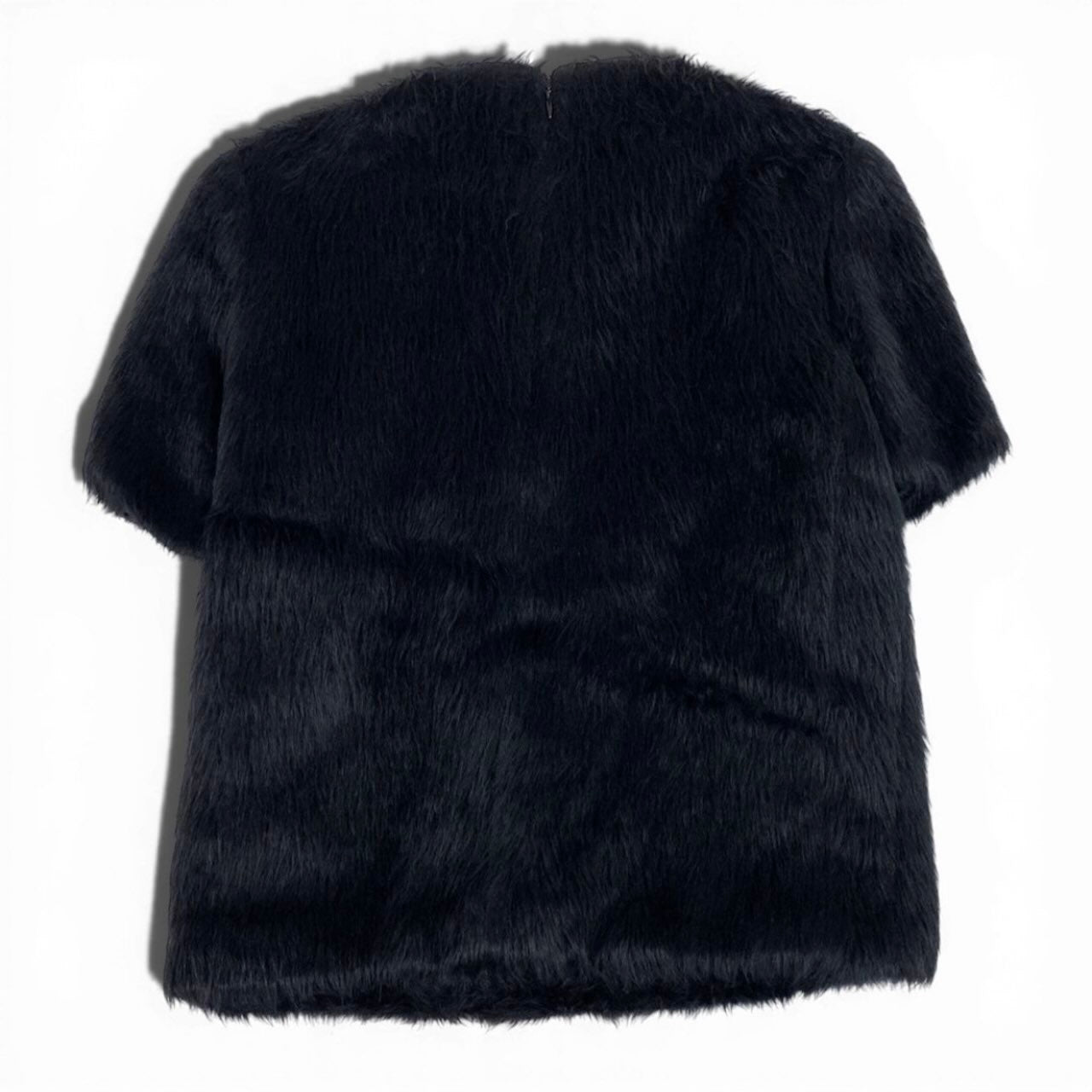 CELINE セリーヌ フィービー期 アルパカウールブラウス ファーカットソー 半袖カットソー トップス ブラック アルパカ / ウール / シルク シープスキン ブラウス レディース ABP