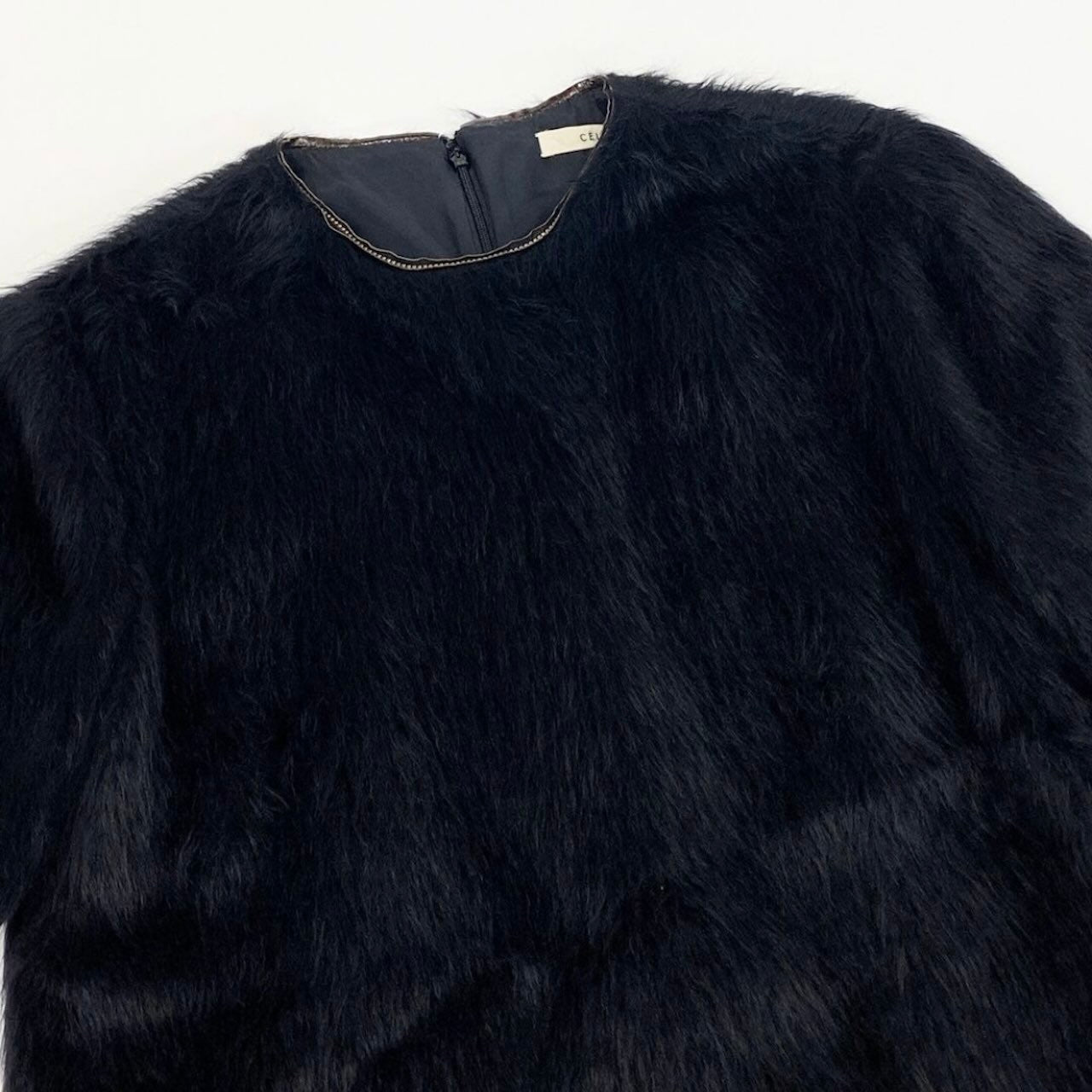 CELINE セリーヌ フィービー期 アルパカウールブラウス ファーカットソー 半袖カットソー トップス ブラック アルパカ / ウール / シルク シープスキン ブラウス レディース ABP