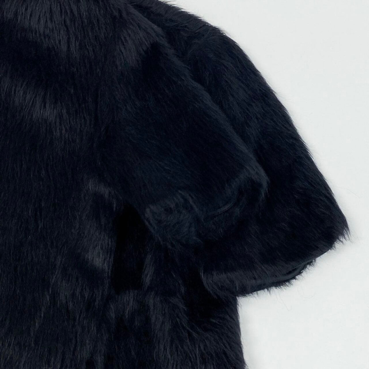 CELINE セリーヌ フィービー期 アルパカウールブラウス ファーカットソー 半袖カットソー トップス ブラック アルパカ / ウール / シルク シープスキン ブラウス レディース ABP