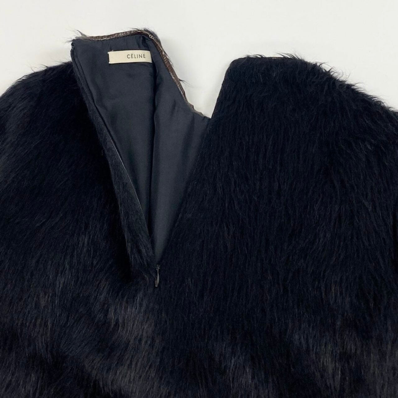 CELINE セリーヌ フィービー期 アルパカウールブラウス ファーカットソー 半袖カットソー トップス ブラック アルパカ / ウール / シルク シープスキン ブラウス レディース ABP