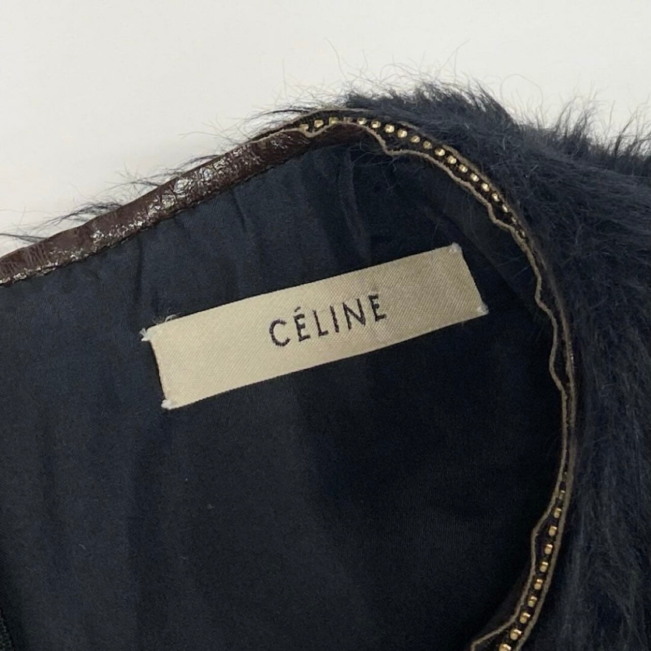 CELINE セリーヌ フィービー期 アルパカウールブラウス ファーカットソー 半袖カットソー トップス ブラック アルパカ / ウール / シルク シープスキン ブラウス レディース ABP
