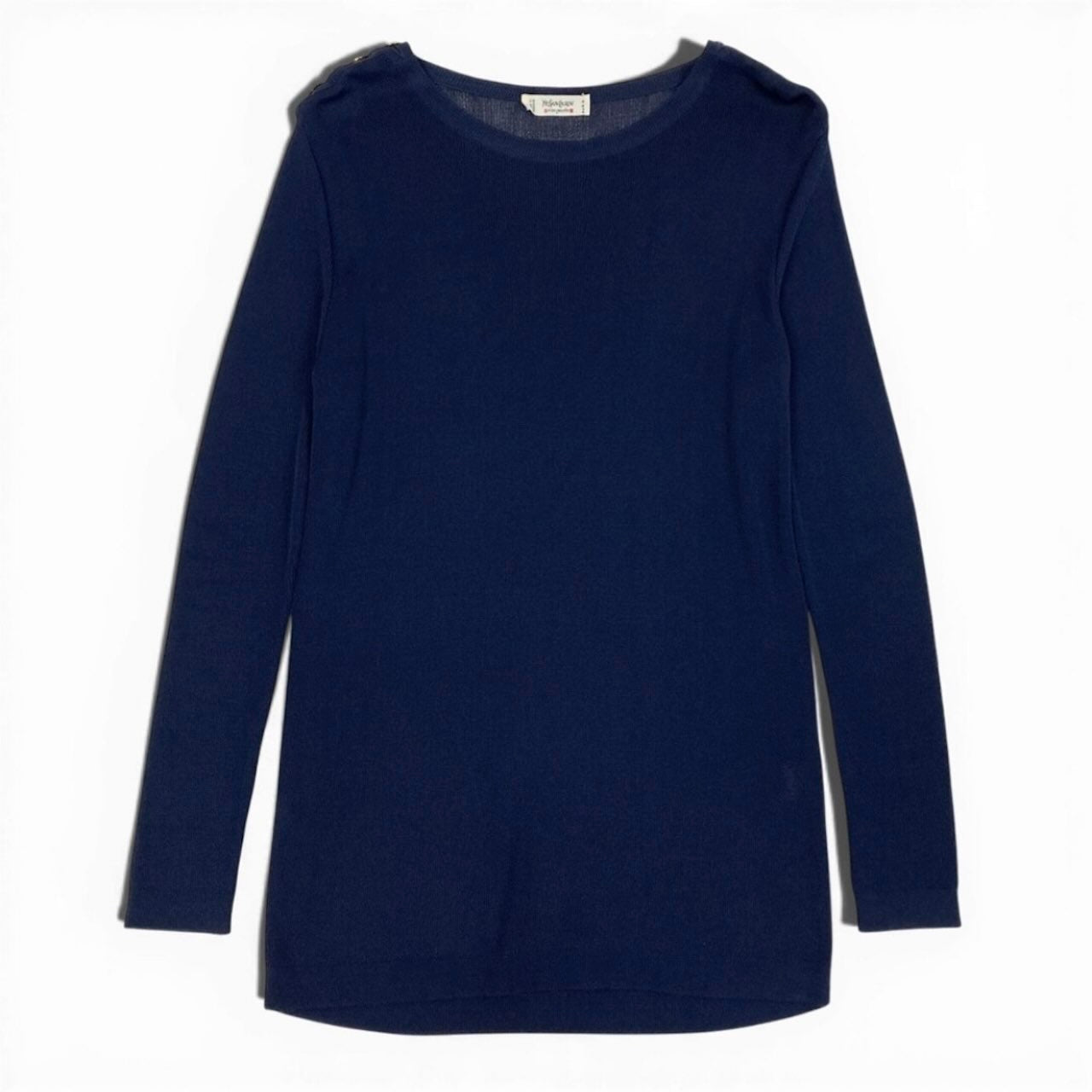 Yves Saint Laurent rive gauche イヴサンローランリヴゴーシュ 長袖ニット ゴールドボタン ネイビー レーヨン ニット レディース AB