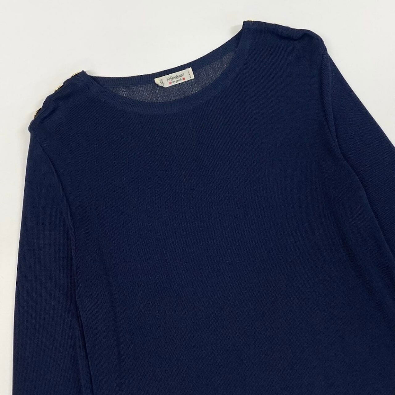 Yves Saint Laurent rive gauche イヴサンローランリヴゴーシュ 長袖ニット ゴールドボタン ネイビー レーヨン ニット レディース AB