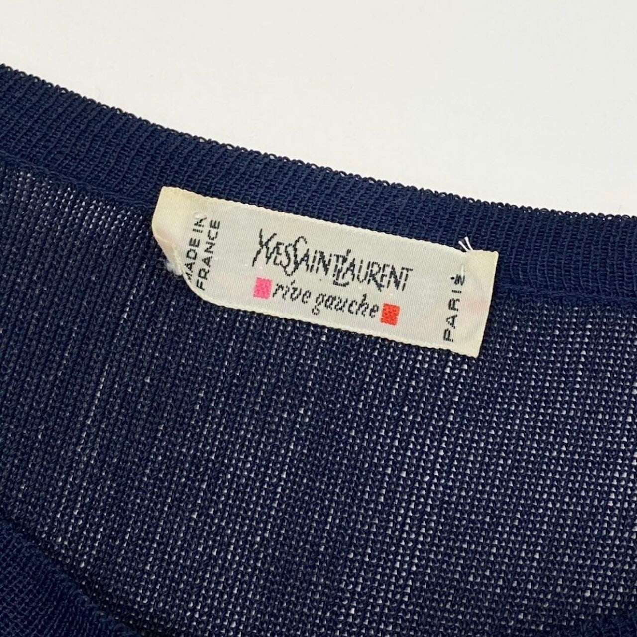 Yves Saint Laurent rive gauche イヴサンローランリヴゴーシュ 長袖ニット ゴールドボタン ネイビー レーヨン ニット レディース AB