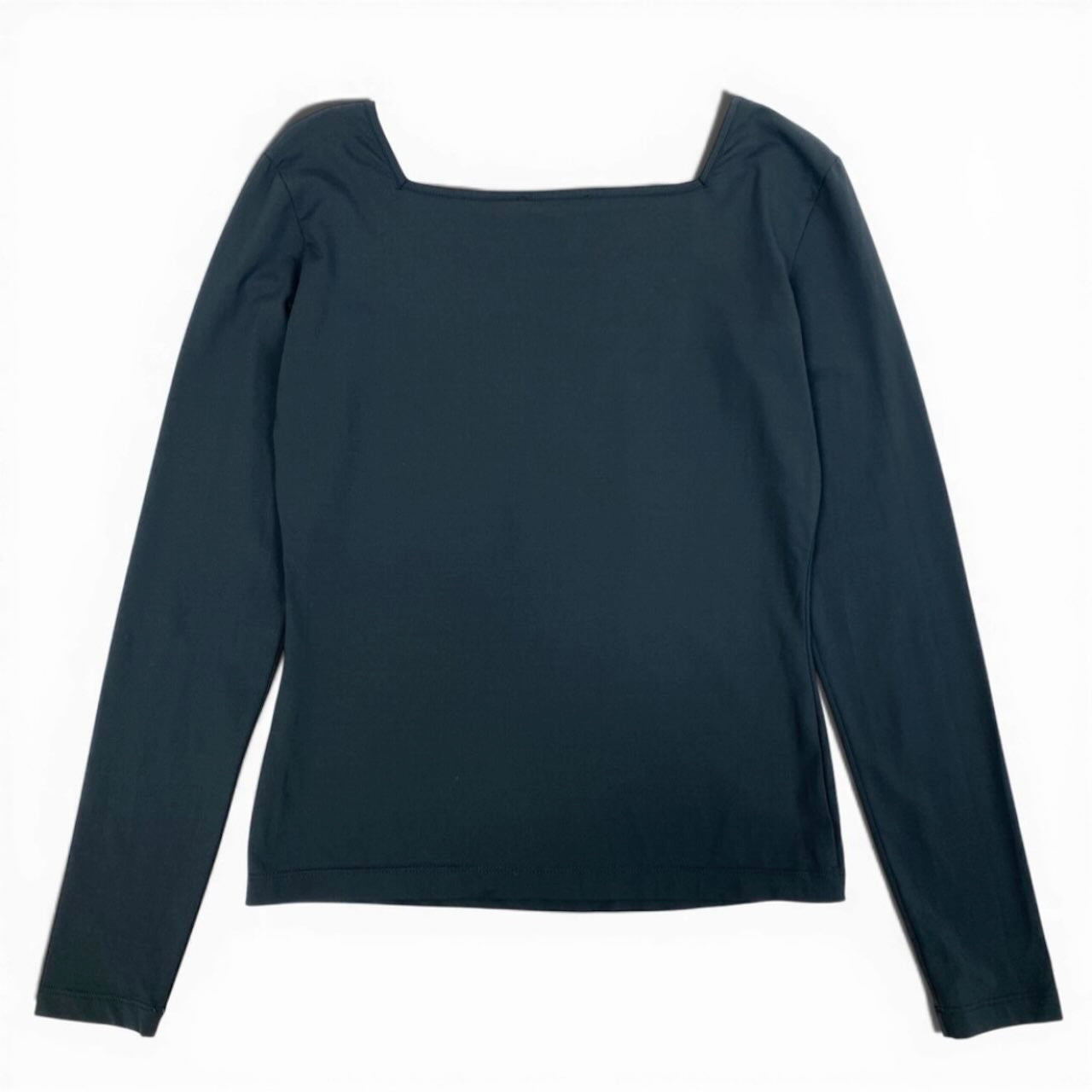 MOSCHINO モスキーノ ストレッチロングスリーブTシャツ スクエアネック エンボスロゴ グレー ポリアミド / ポリウレタン 長袖Ｔシャツ レディース ABP