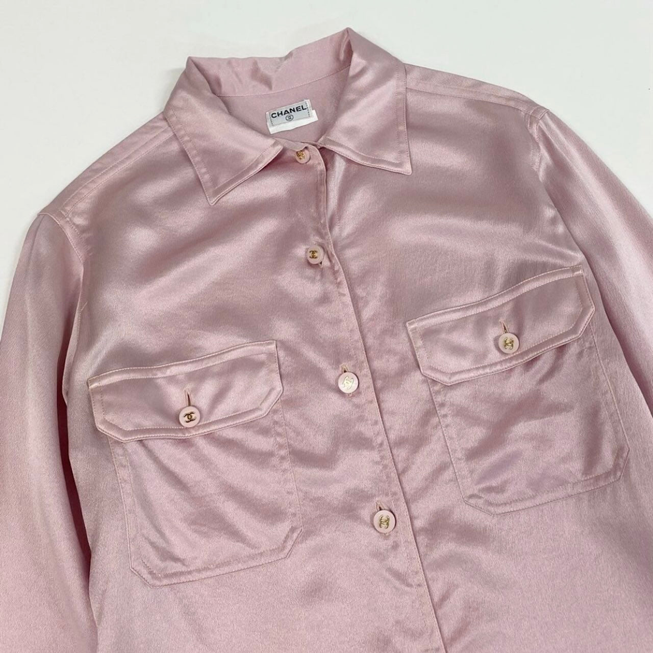 CHANEL シャネル ヴィンテージ 1996年 ココマークボタン シルクシャツ シルクブラウス ピンク シルク ブラウス レディース AB