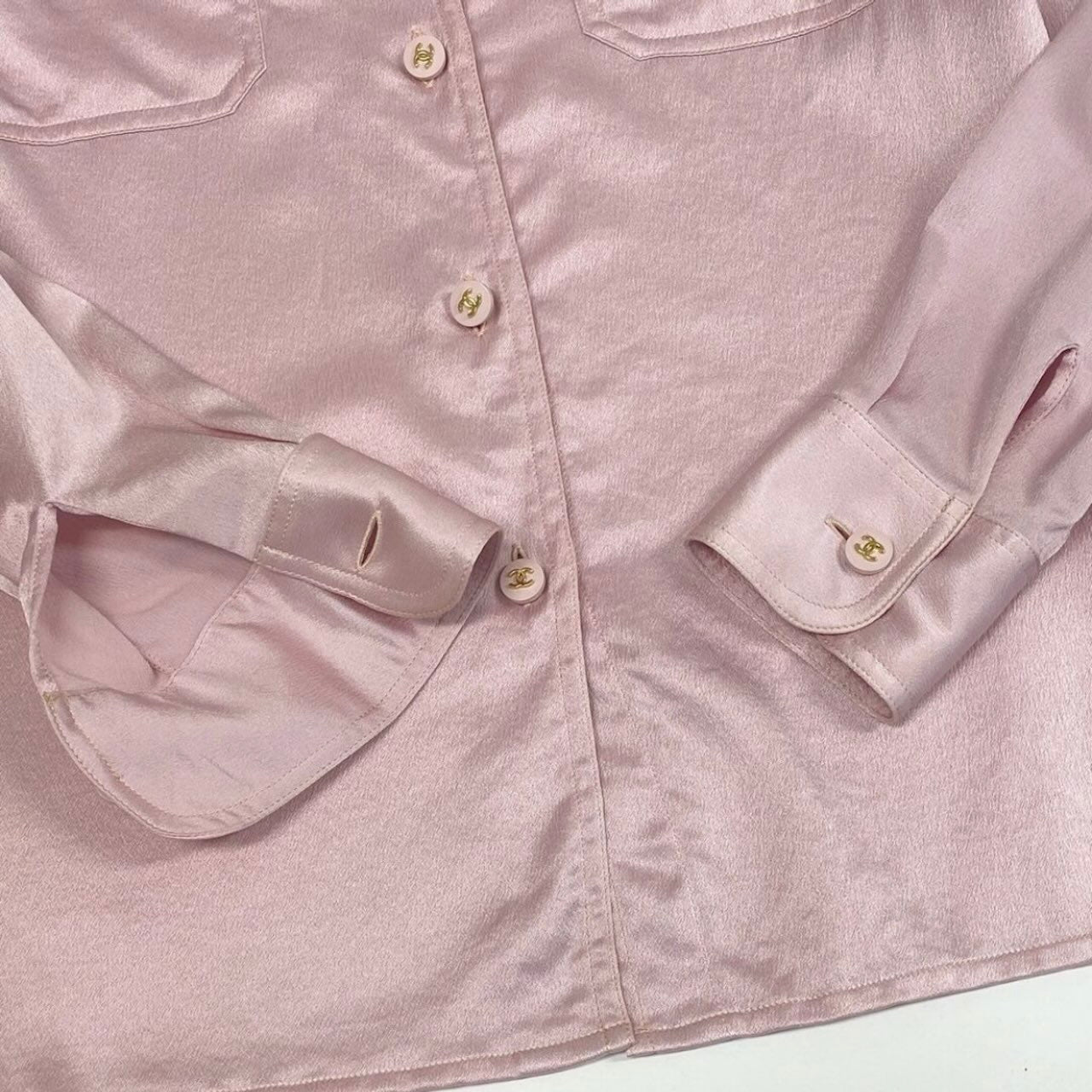 CHANEL シャネル ヴィンテージ 1996年 ココマークボタン シルクシャツ シルクブラウス ピンク シルク ブラウス レディース AB