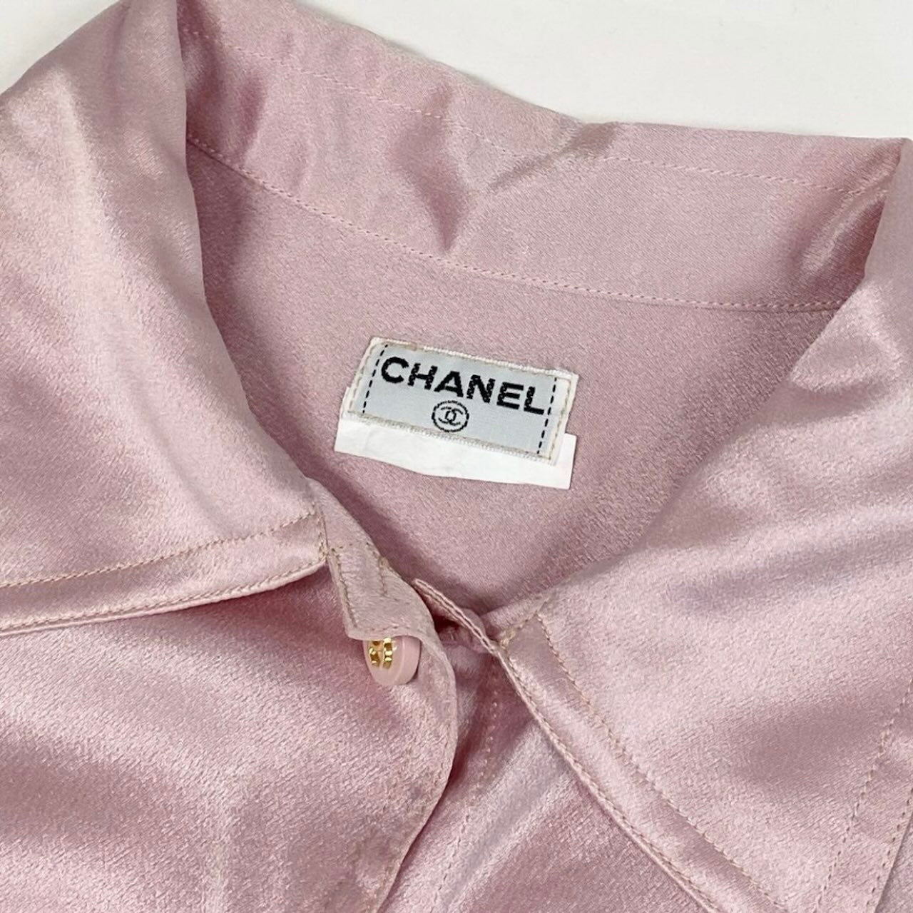 CHANEL シャネル ヴィンテージ 1996年 ココマークボタン シルクシャツ シルクブラウス ピンク シルク ブラウス レディース AB