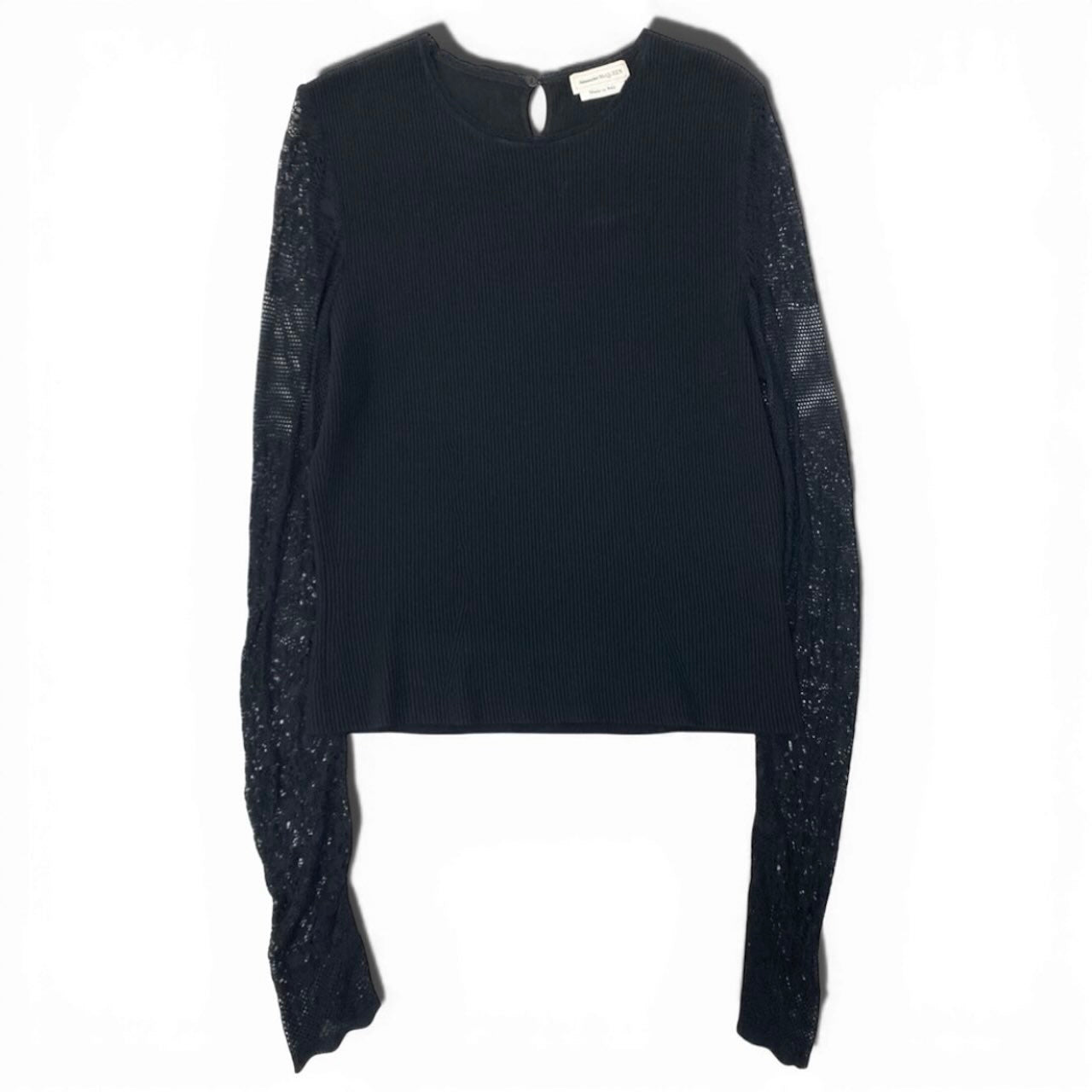 Alexander McQueen アレキサンダーマックイーン 長袖リブニットセーター 袖切替レース トップス ブラック レーヨン / ナイロン / ポリエステル エラスタン セーター レディース ABP