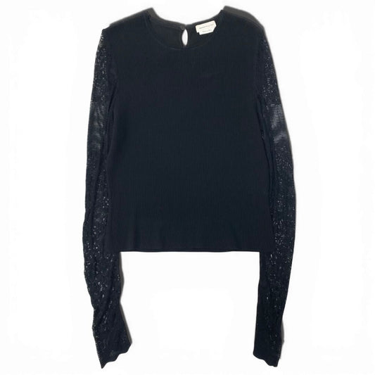 Alexander McQueen アレキサンダーマックイーン 長袖リブニットセーター 袖切替レース トップス ブラック レーヨン / ナイロン / ポリエステル エラスタン セーター レディース ABP