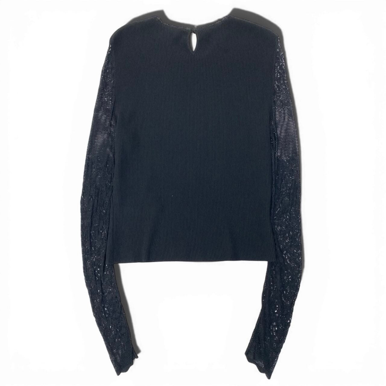 Alexander McQueen アレキサンダーマックイーン 長袖リブニットセーター 袖切替レース トップス ブラック レーヨン / ナイロン / ポリエステル エラスタン セーター レディース ABP
