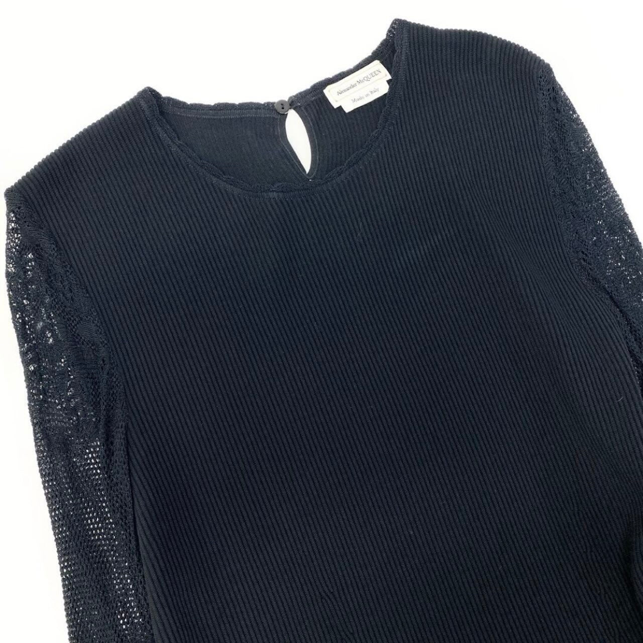 Alexander McQueen アレキサンダーマックイーン 長袖リブニットセーター 袖切替レース トップス ブラック レーヨン / ナイロン / ポリエステル エラスタン セーター レディース ABP