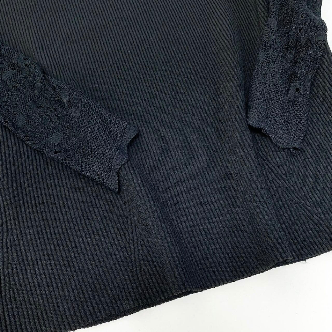 Alexander McQueen アレキサンダーマックイーン 長袖リブニットセーター 袖切替レース トップス ブラック レーヨン / ナイロン / ポリエステル エラスタン セーター レディース ABP