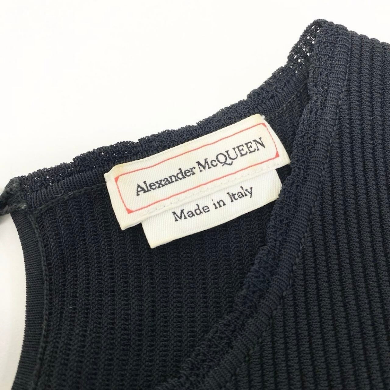 Alexander McQueen アレキサンダーマックイーン 長袖リブニットセーター 袖切替レース トップス ブラック レーヨン / ナイロン / ポリエステル エラスタン セーター レディース ABP