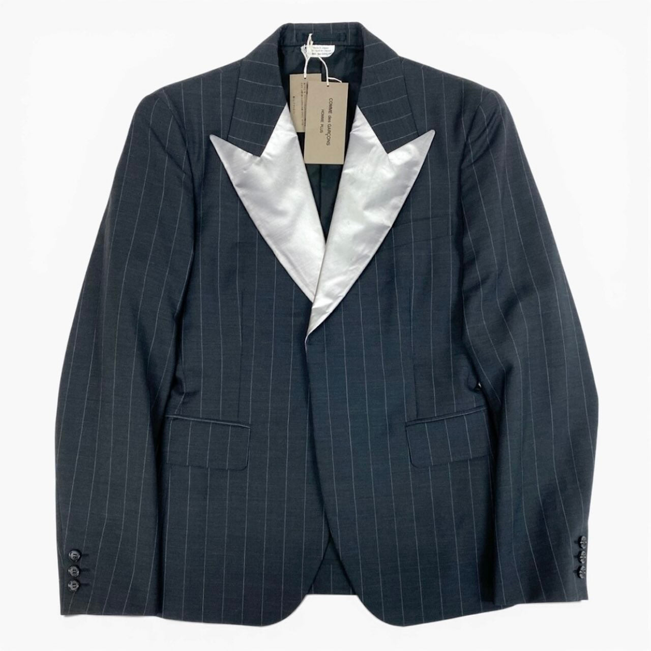COMME des GARCONS HOMME PLUS コムデギャルソンオムプリュス シルバー襟 ストライプ グレー シルバー ウール / ポリエステル / モヘア キュプラ PG-J037-051-1-1 テーラードジャケット メンズ B