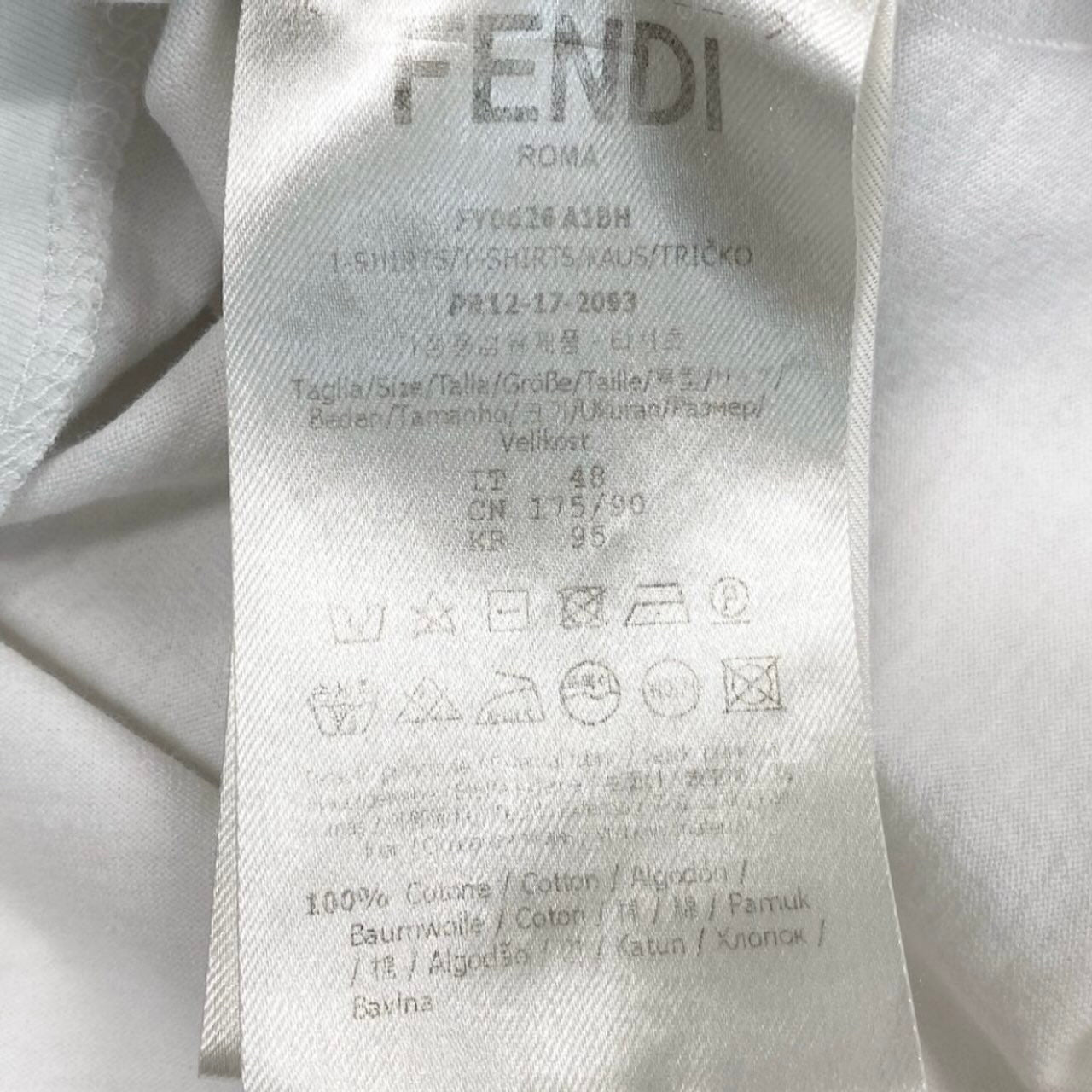 FENDI フェンディ クルーネックTシャツ エンブロイダリーTシャツ 文字刺繍 ホワイト コットン 半袖Ｔシャツ メンズ B