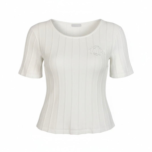 Christian Dior クリスチャンディオール 半袖ニット サマーニット セーター エンブレム刺繍 ホワイト コットン ニット レディース AB