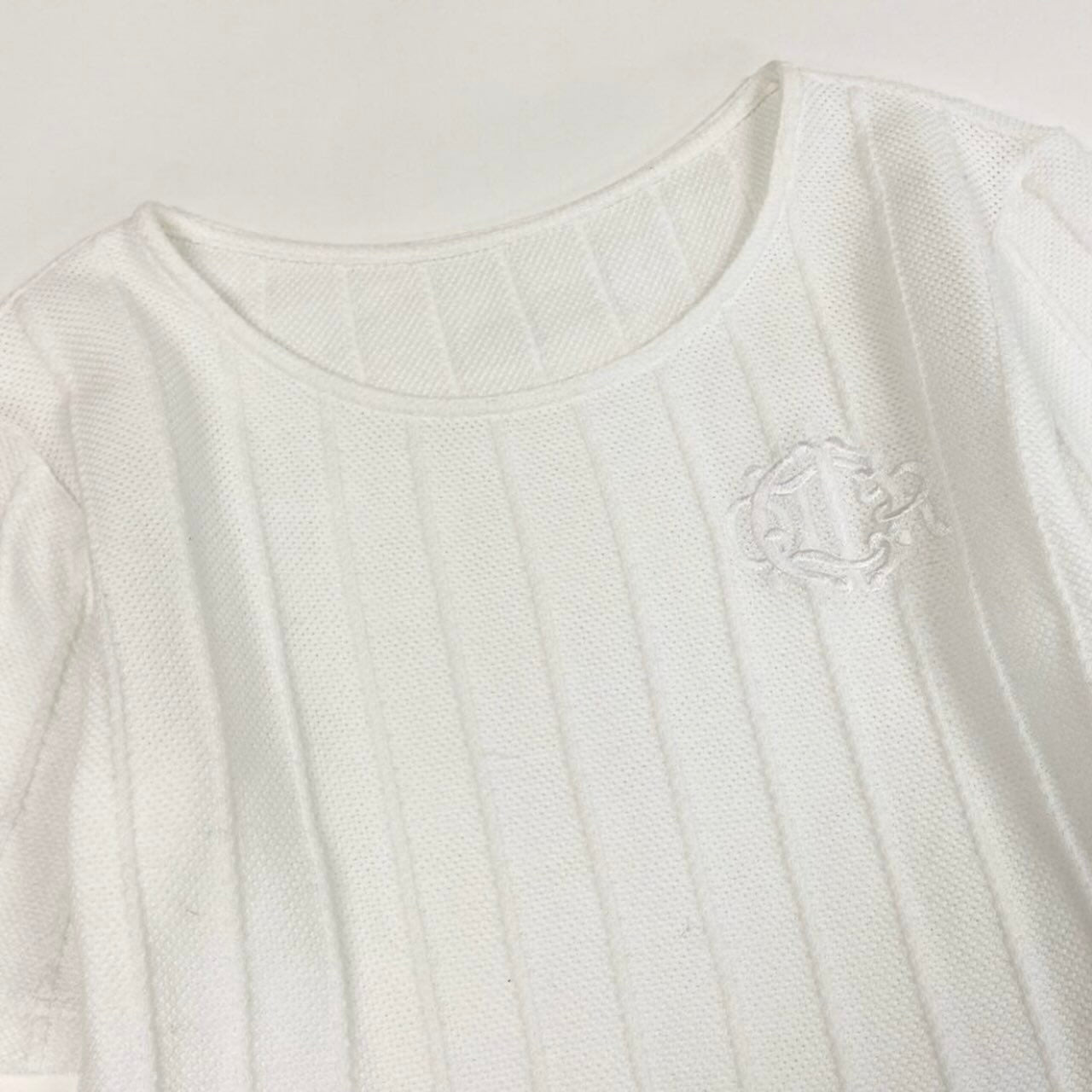 Christian Dior クリスチャンディオール 半袖ニット サマーニット セーター エンブレム刺繍 ホワイト コットン ニット レディース AB