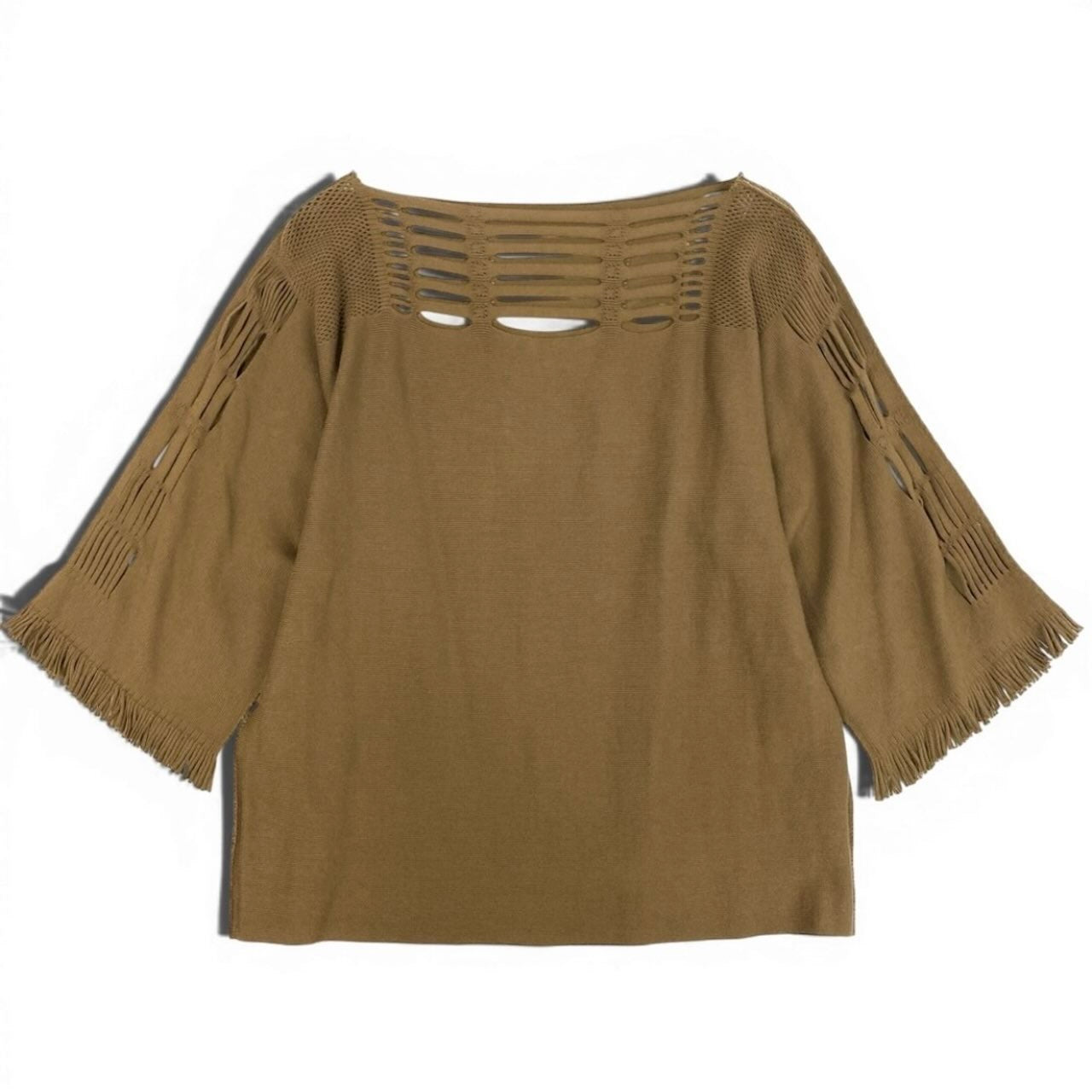 ISSEY MIYAKE A-POC INSIDE イッセイミヤケ エイポック インサイド カットワーク ニットカットソー トップス フリンジ ベージュ コットン / ナイロン IM33KK322 半袖Ｔシャツ レディース AB