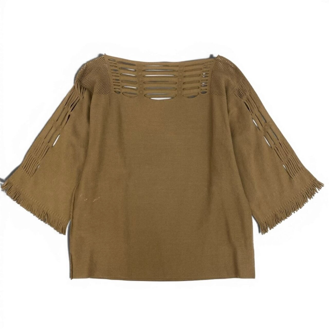 ISSEY MIYAKE A-POC INSIDE イッセイミヤケ エイポック インサイド カットワーク ニットカットソー トップス フリンジ ベージュ コットン / ナイロン IM33KK322 半袖Ｔシャツ レディース AB