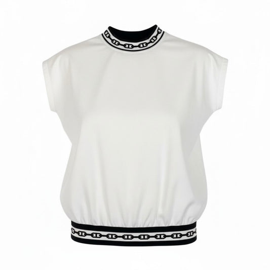 HERMES エルメス シェーヌダンクル リブニット 半袖カットソー ホワイト コットン / ナイロン / ポリウレタン 半袖Ｔシャツ レディース B