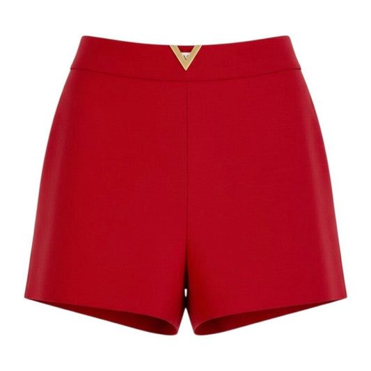 VALENTINO ヴァレンティノ Vゴールドロゴ ハイウエスト レッド ウール / シルク ショートパンツ レディース AB